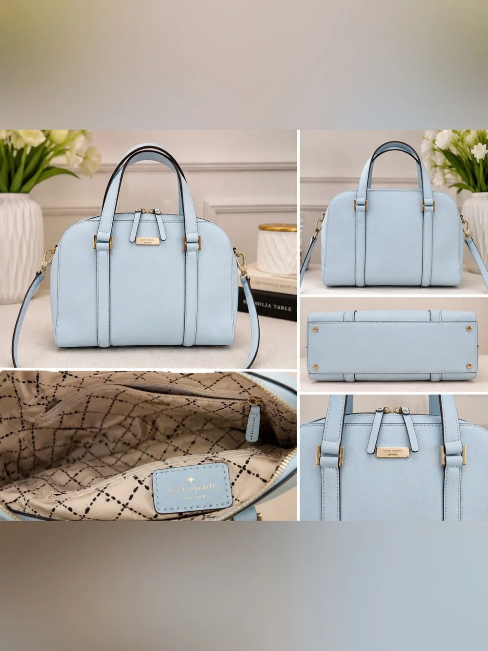 Kate Spade New York Light Blue Saffiano Leather Satchel Crossbody